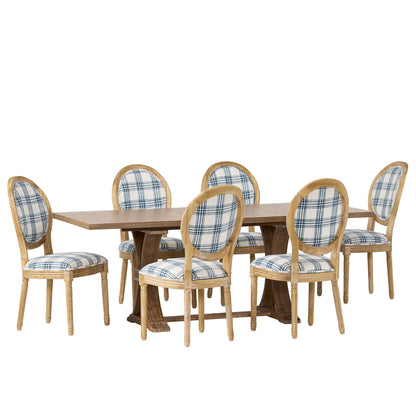 Dason French Country Fabric Upholstered Wood 7 Piece Dining Set