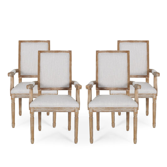 Ashlyn French Country Fabric Upholstered Wood Dining Chairs, Set of 4