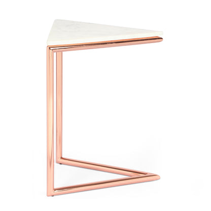 Cowger Modern Glam Handcrafted Banswara Marble Top C-Shaped Side Table, White and Rose Gold