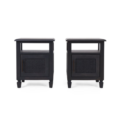 Lempster Rustic Acacia Wood and Cane Nightstands, Set of 2, Dark Gray