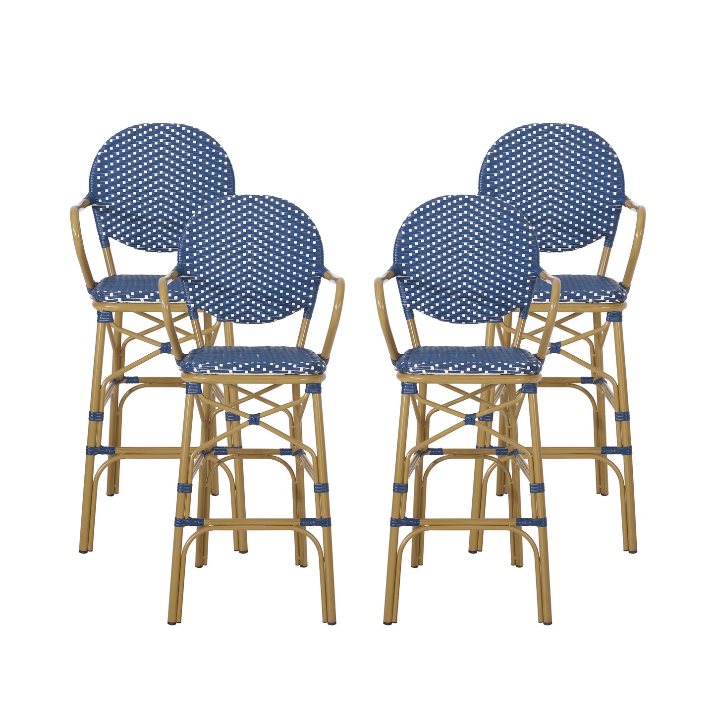 Danberry Outdoor Wicker and Aluminum 29.5 Inch French Barstools, Set of 4