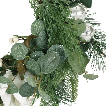 McKone 21.75" Eucalyptus and Pine Artificial Wreath with Magnolias, Green and White