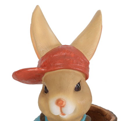 Hogeland Outdoor Decorative Rabbit Planter, Blue and Brown