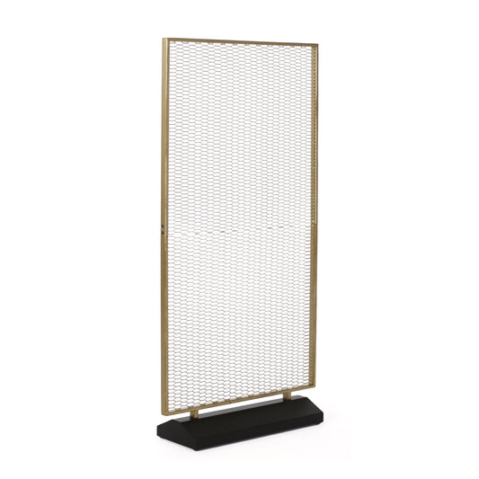 Jessamine Modern Mesh Room Divider, Gold Brushed Brown and Black