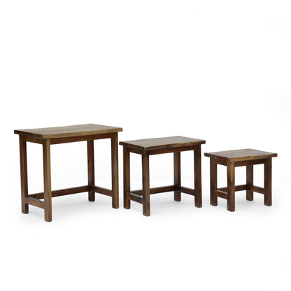 Baldner Rustic Handcrafted Acacia Wood Nested Tables (Set of 3), Walnut