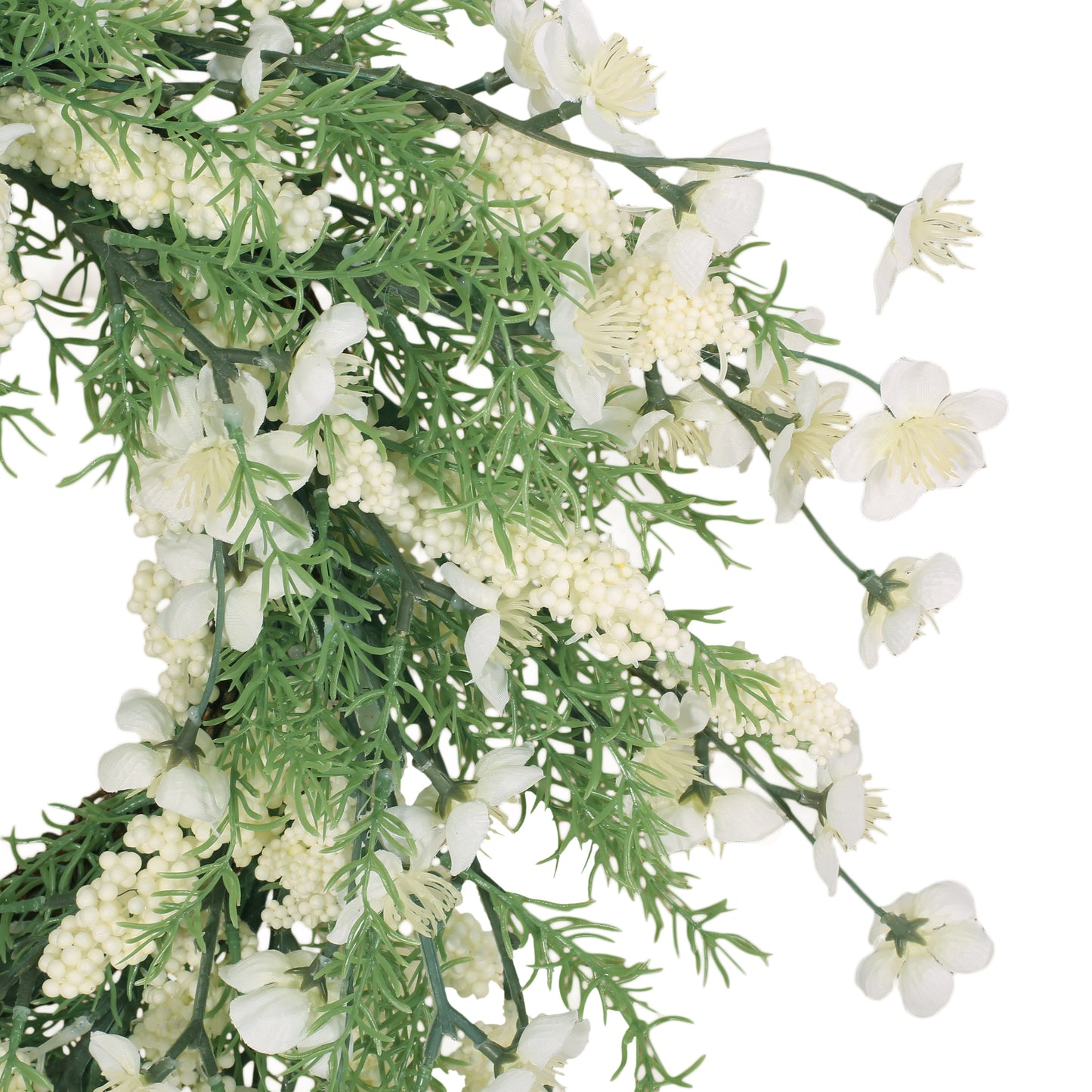 Wallsten 30" Plum Blossom Artificial Silk Wreath, Green and White