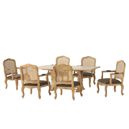 Biorn French Country Wood and Cane 7-Piece Expandable Dining Set