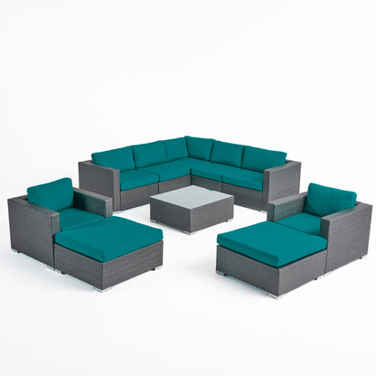 Kyra Outdoor 7 Seater Wicker Sectional Sofa Set with Sunbrella Cushions