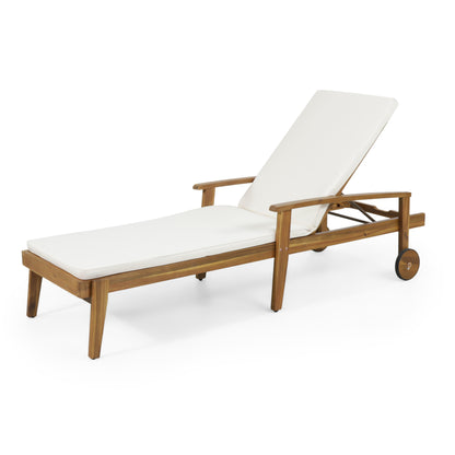 Lucknow Outdoor Acacia Wood Chaise Lounge with Water Resistant Cushion