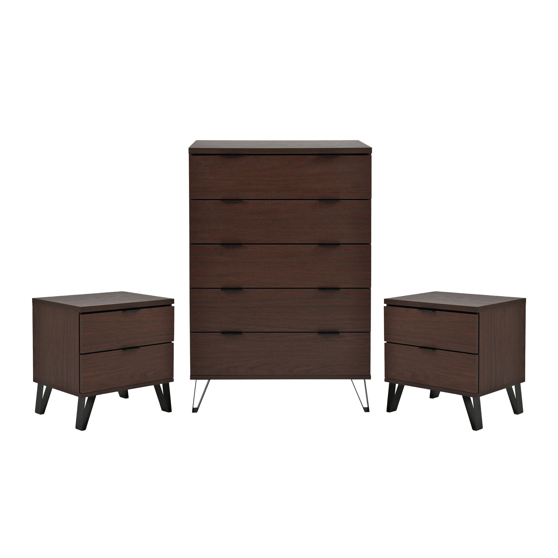 Demijen Modern Industrial 3 Piece Wide 5 Drawer Dresser and Nightstand GDFStudio Demijen Modern Industrial 3 Piece Wide 5 Drawer Dresser and Nightstand GDFStudio