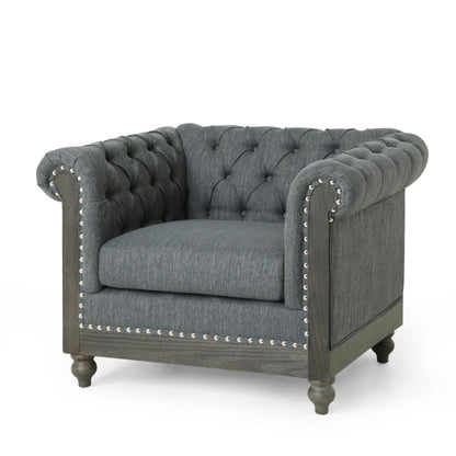 Batavia Chesterfield Tufted Fabric Club Chair with Nailhead Trim