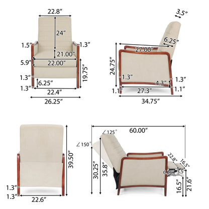 Mendota Mid Century Modern Fabric Channel Stitch Wood Pushback Recliners, Set of 2