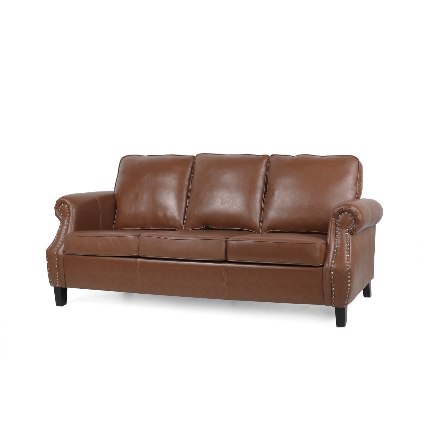 Burkehaven Contemporary Faux Leather 3 Seater Sofa with Nailhead Trim
