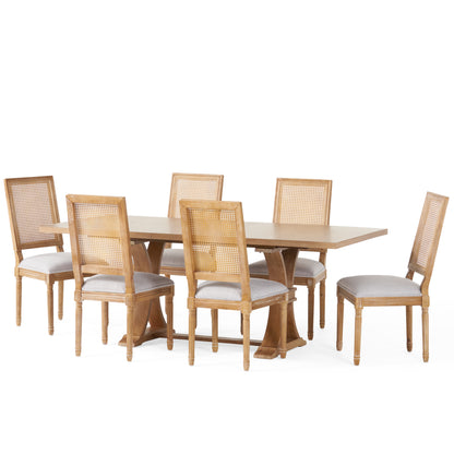 Brownell French Country Wood and Cane 7-Piece Expandable Dining Set