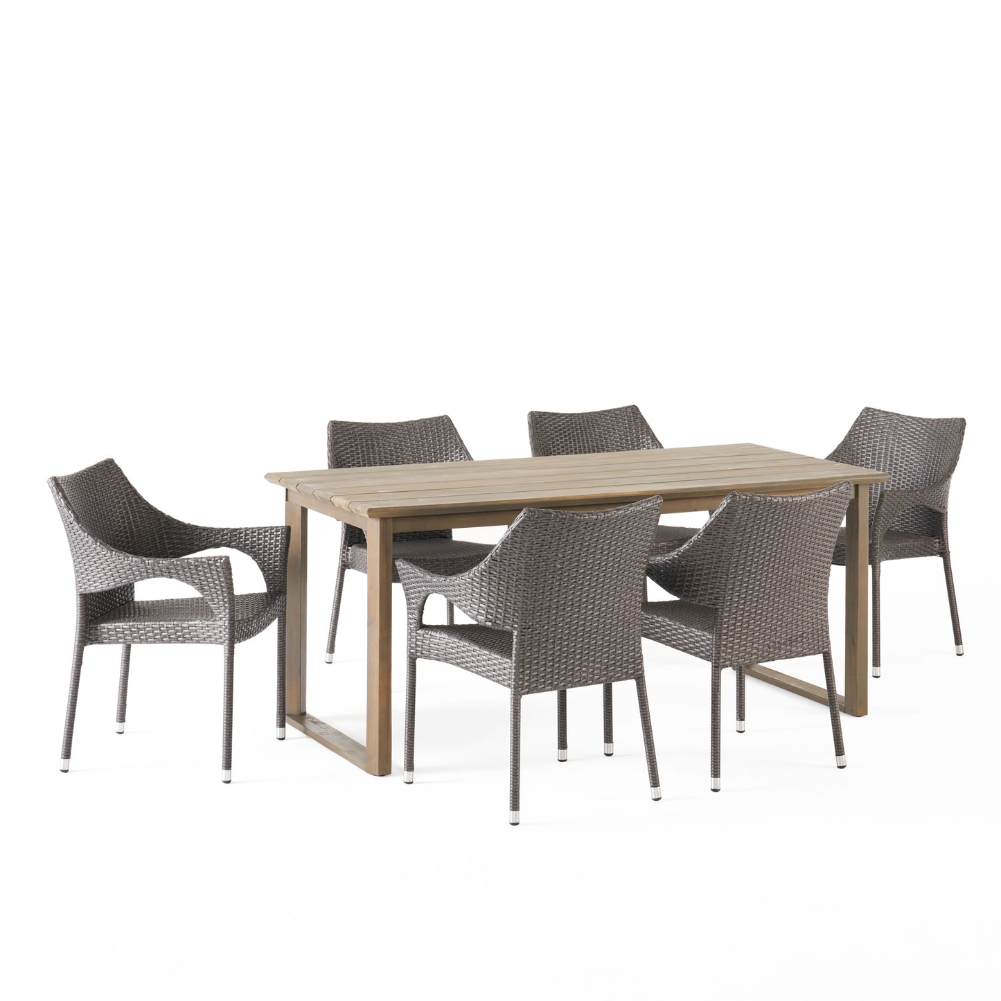 Ellendale Outdoor Acacia Wood and Wicker 7 Piece Dining Set