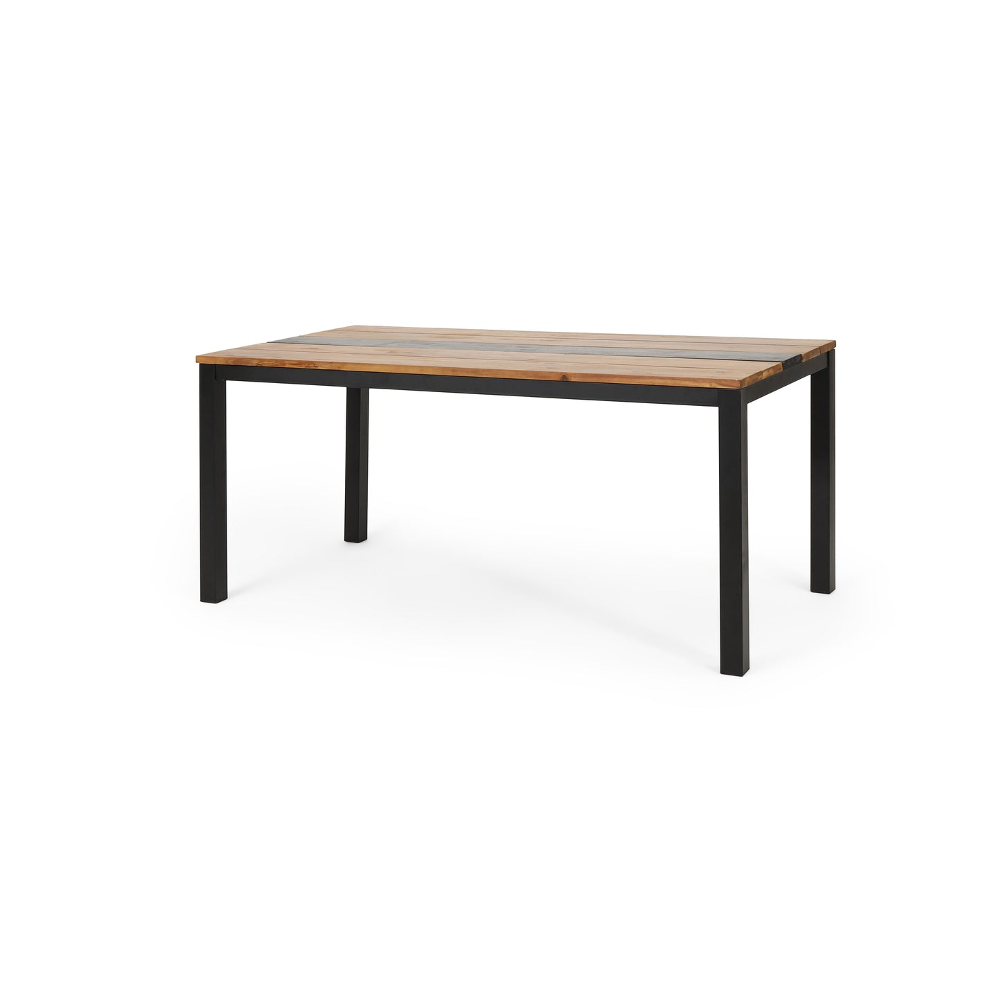 Colcord Outdoor Modern Industrial Acacia Wood Dining Table, Teak and Black
