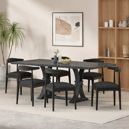 Derring Contemporary Fabric Upholstered Wood 7 Piece Dining Set