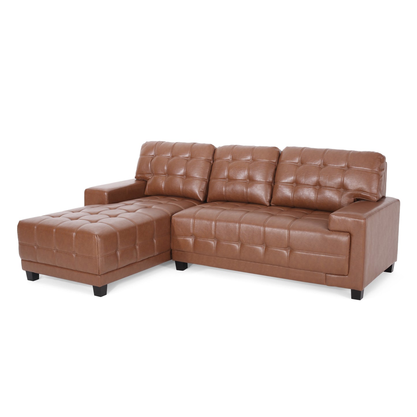Littell Contemporary Faux Leather Tufted 3 Seater Sofa and Chaise Lounge Sectional Set