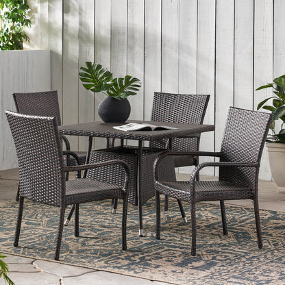Kory Outdoor 5pc Multibrown Wicker Square Dining Set
