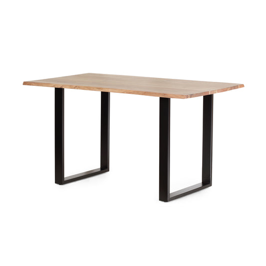 Pullen Modern Industrial Acacia Wood and Iron Dining Table, Natural and Black