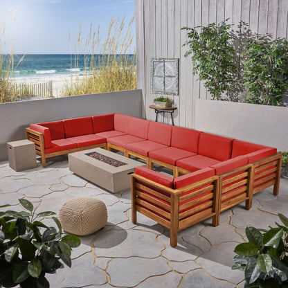 Ravello Outdoor 12 Piece U-Shaped Sectional Sofa Set with Fire Pit