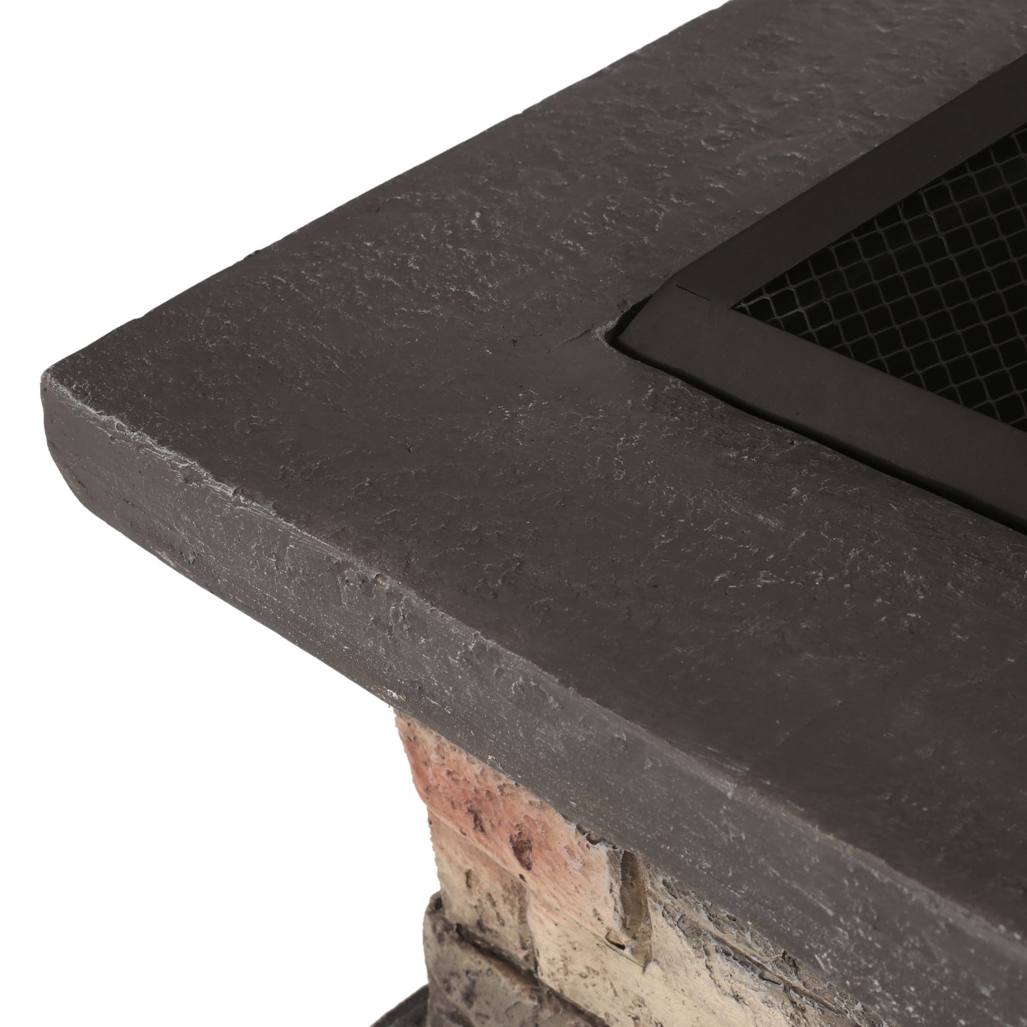 Neosho Outdoor Lightweight Concrete Wood Burning Square Fire Pit, Stone Finish