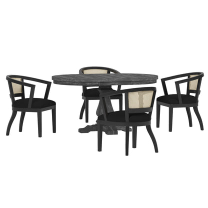 Dumars Traditional Upholstered Wood and Cane 5 Piece Dining Set