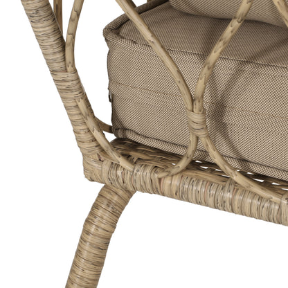 Colmar Outdoor Wicker 4 Seater Chat Set with Cushions, Light Brown and Beige