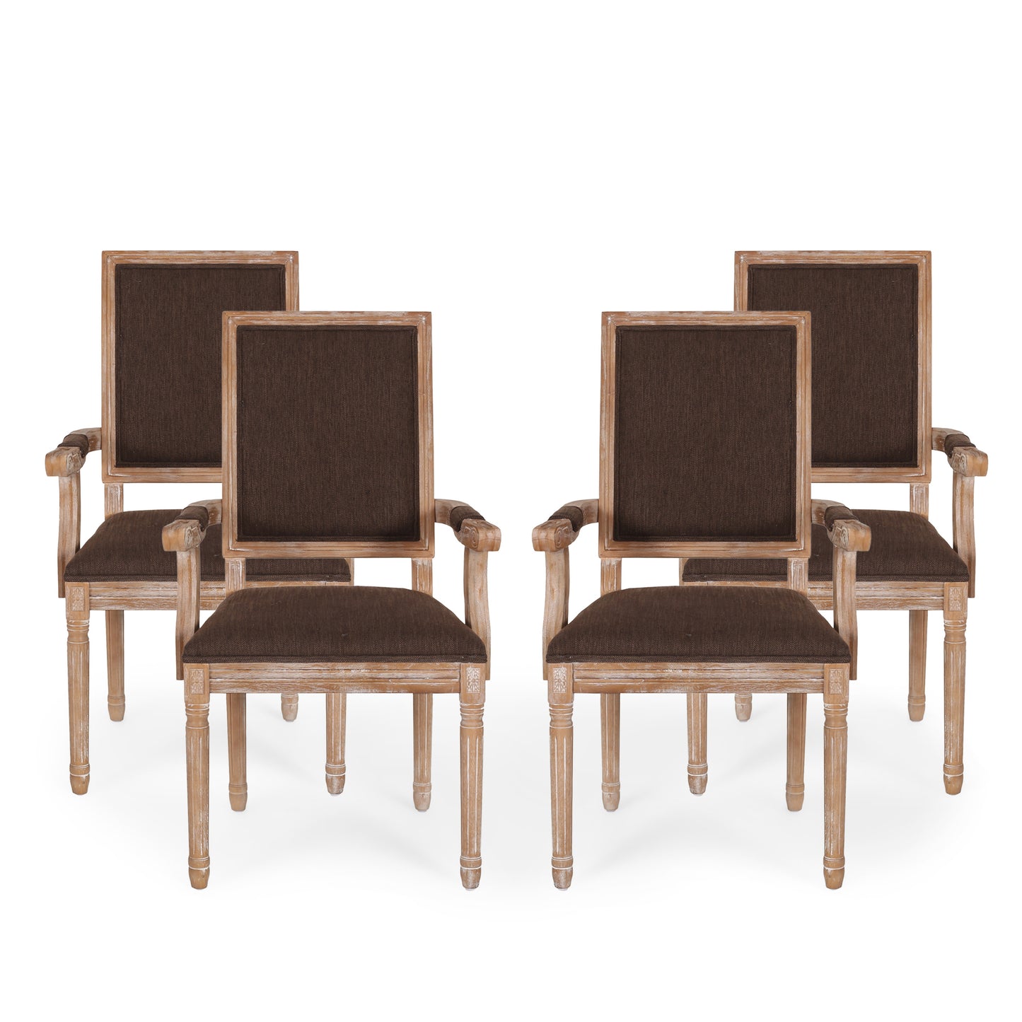 Ashlyn French Country Fabric Upholstered Wood Dining Chairs, Set of 4