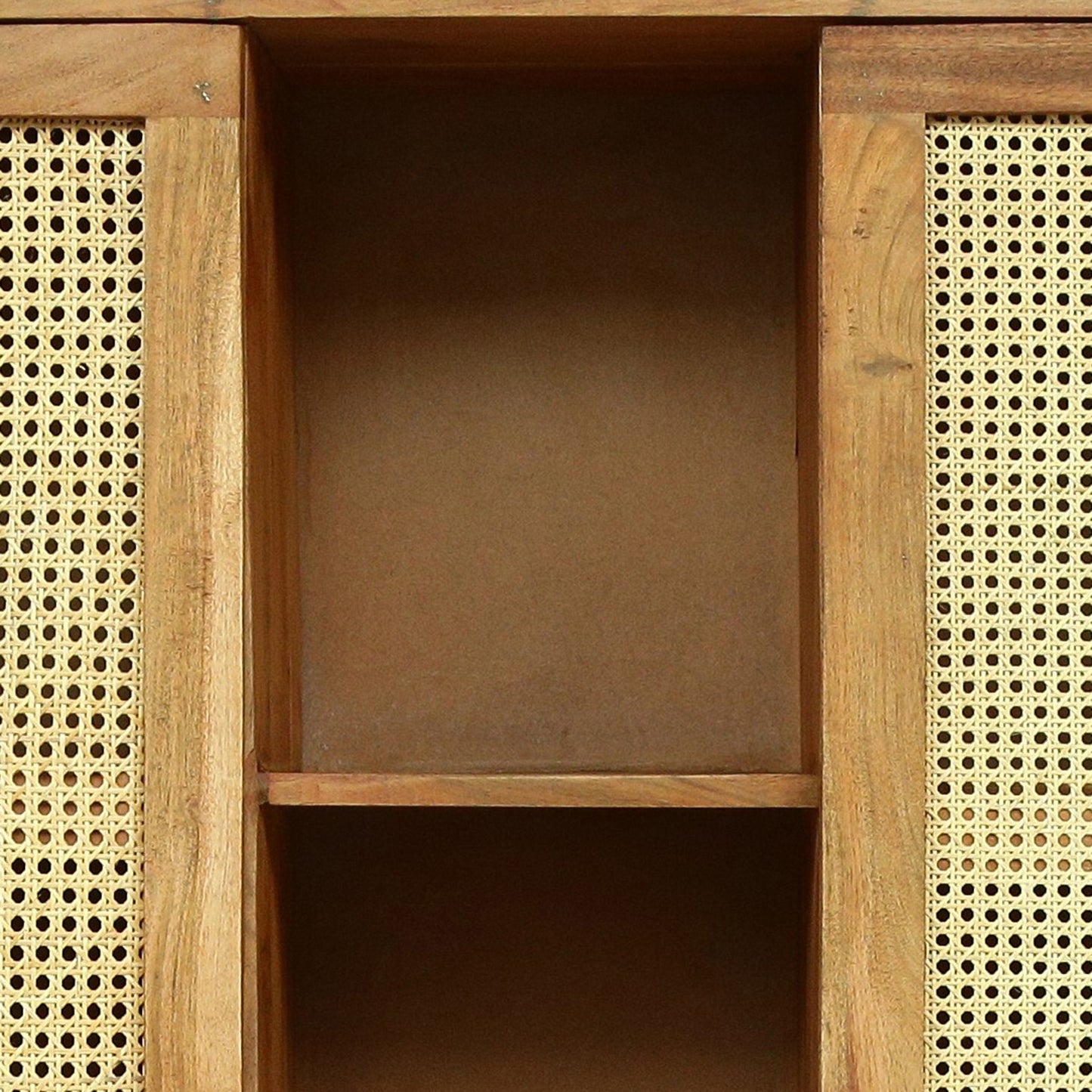 Malquin Handmade Acacia Wood and Cane 3 Shelf Bookcase, Natural