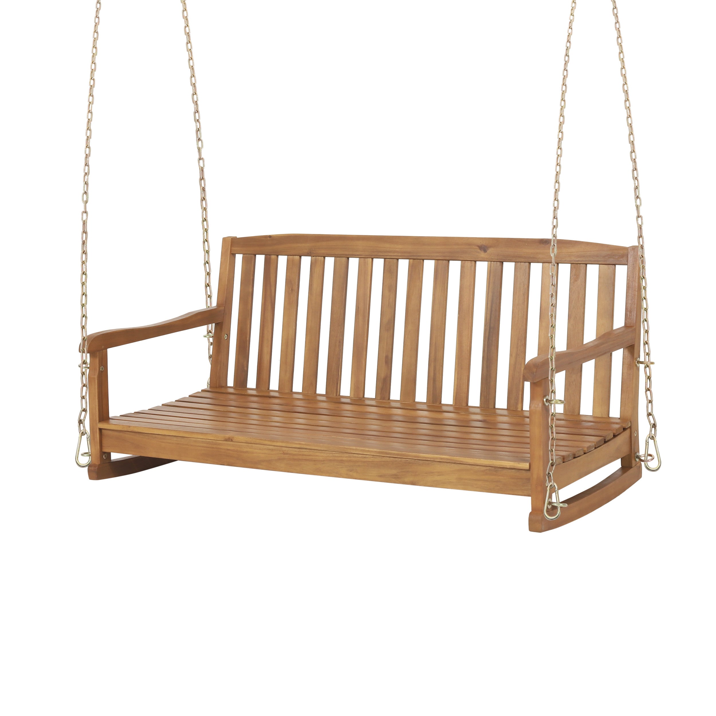 Hardwood hanging porch swing with online stand