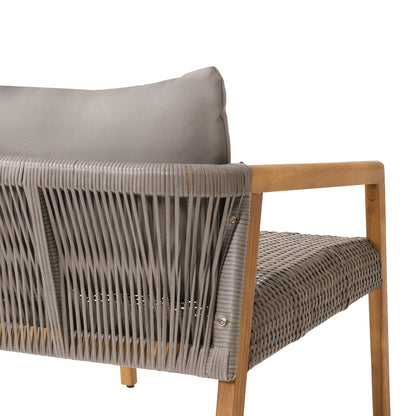 Breck Outdoor Acacia Wood and Wicker Club Chairs with Cushion, Set of 2, Teak and Gray