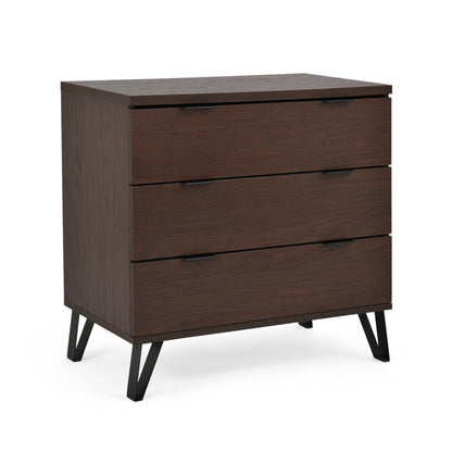 Demijen Modern Industrial 3 Drawer Wide Dresser, Walnut and Matte Blac – GDFStudio Demijen Modern Industrial 3 Drawer Wide Dresser, Walnut and Matte Blac – GDFStudio