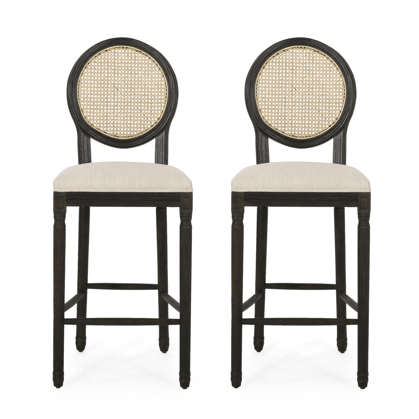 Towner French Country Wooden Barstools with Upholstered Seating (Set of 2)