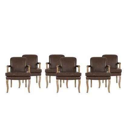 Tim French Country Faux Leather Dining Arm Chair with Nailhead Trim, Set of 6