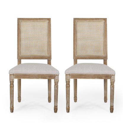 Brownell French Country Wood and Cane Upholstered Dining Chair, Set of 2