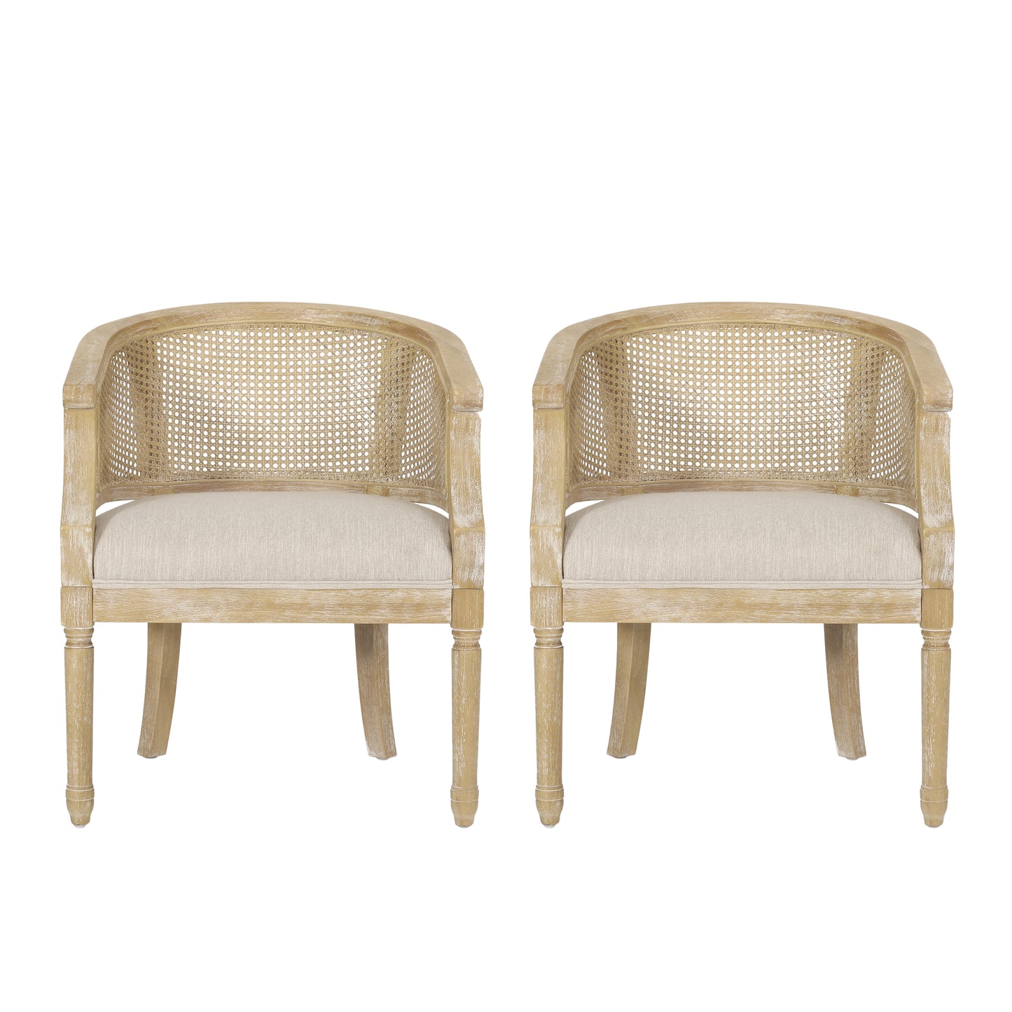 Velie French Country Wood and Cane Accent Chairs, Set of 2