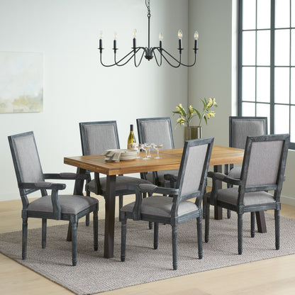 Coniston Farmhouse Fabric Upholstered Wood and Iron 7 Piece Dining Set