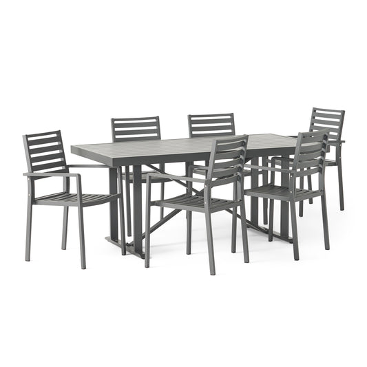 Fairground Outdoor Modern Industrial Aluminum 7 Piece Dining Set