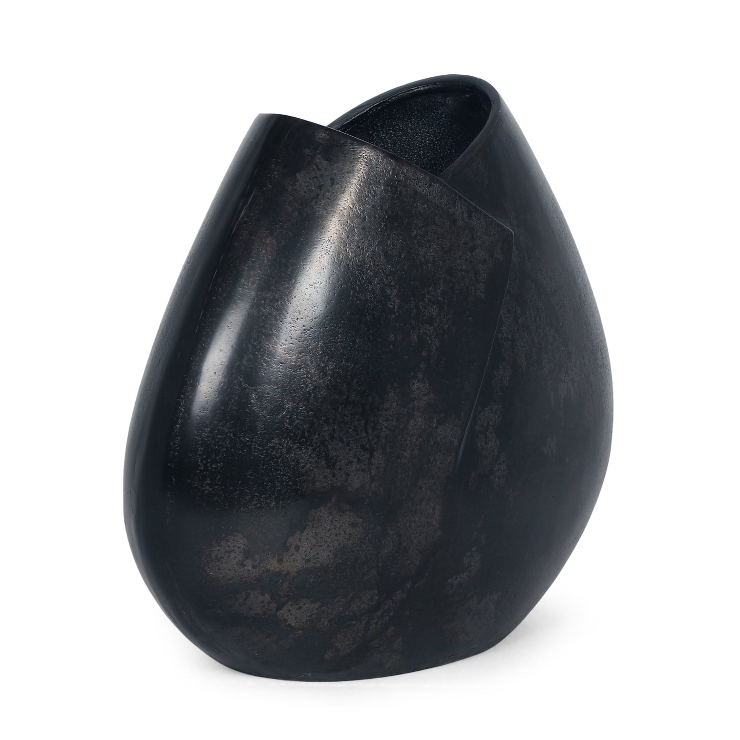 Morway Modern Handmade Aluminum Flat Vase, Charcoal