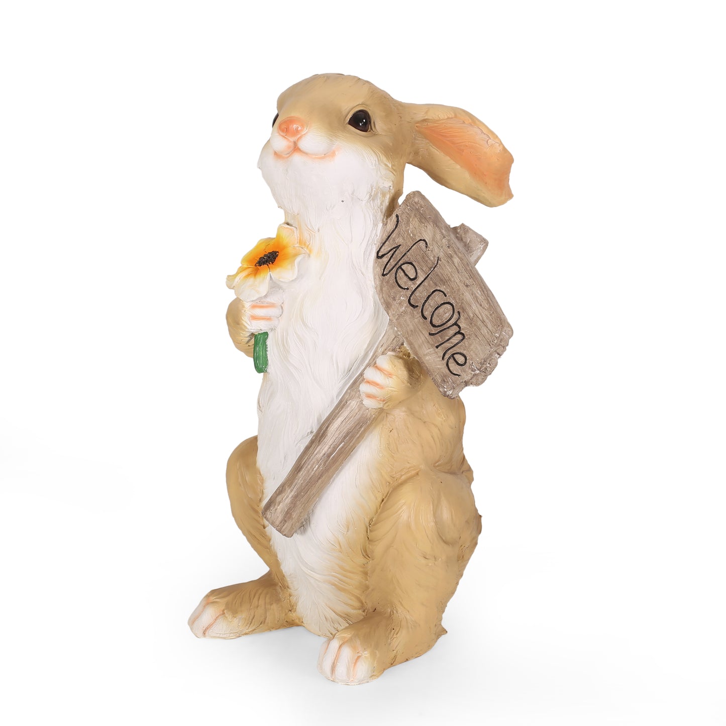 Corneu Outdoor Rabbit Garden Statue, White and Brown