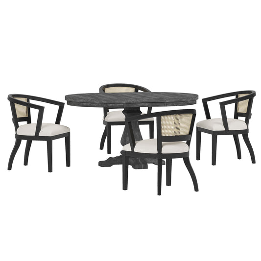 Dumars Traditional Upholstered Wood and Cane 5 Piece Dining Set