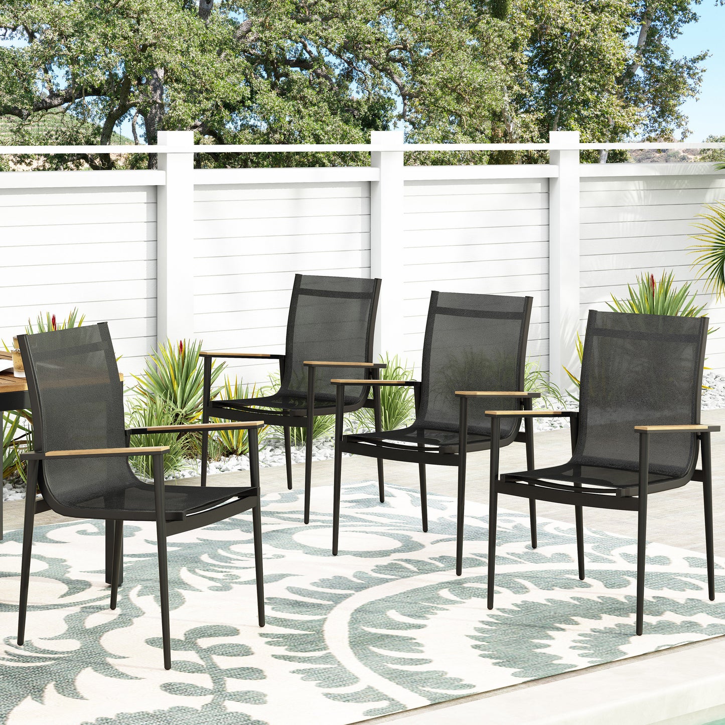 Shane Outdoor Mesh and Aluminum Dining Chairs