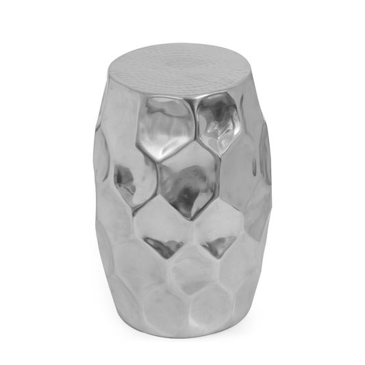 Duffy Modern Glam Handcrafted Aluminum Honeycomb Side Table, Silver