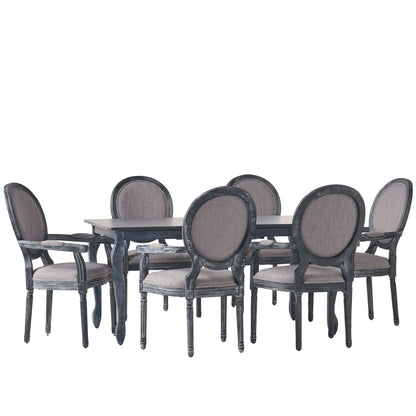 Comisky French Country Fabric Upholstered Wood Expandable 7 Piece Dining Set