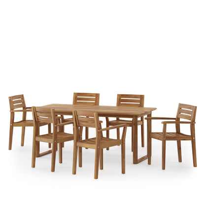 Nibley Outdoor Acacia Wood 7 Piece Dining Set