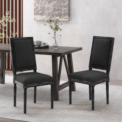 Amy French Country Wood Upholstered Dining Chair, Set of 2