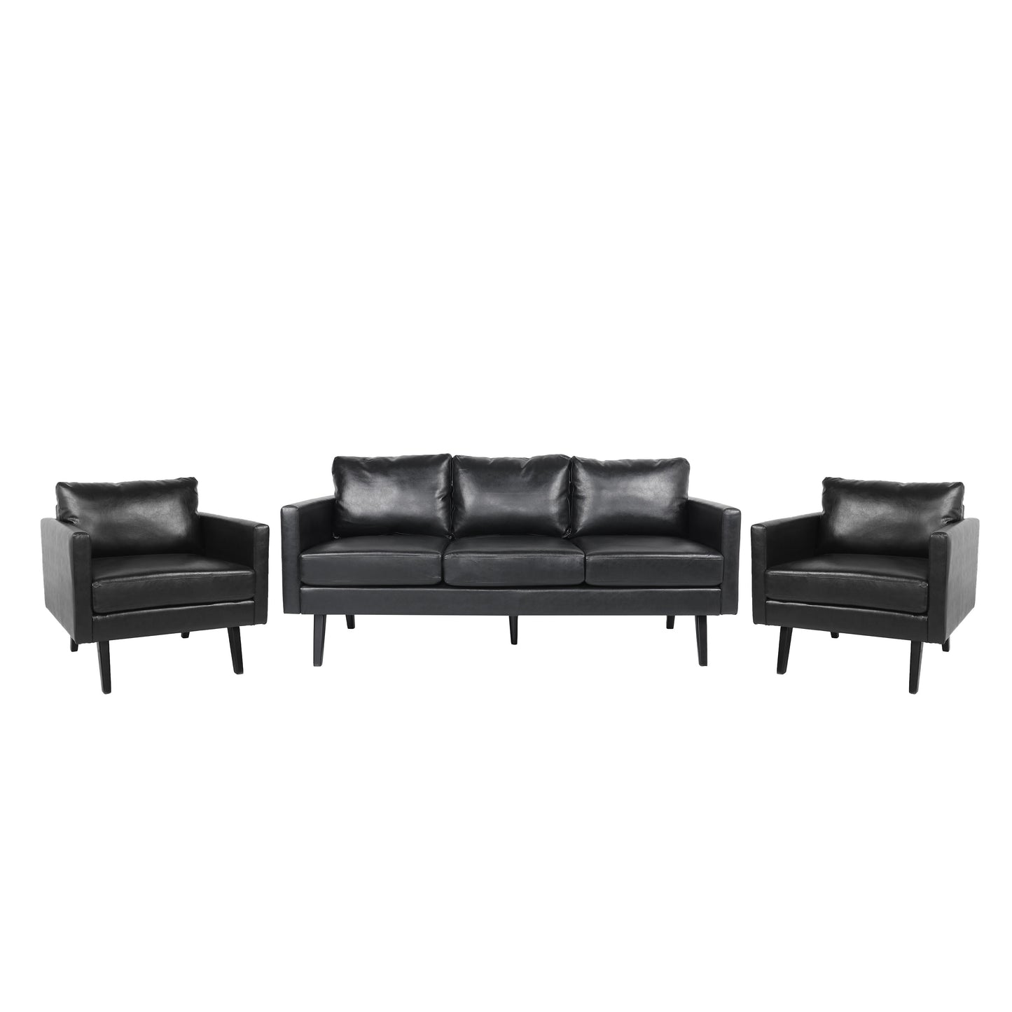 Dowd Mid Century Modern Faux Leather 3 Piece Living Room Sofa Set