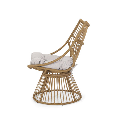 Apulia Outdoor Wicker High Back Lounge Chairs with Cushion, Set of 2, Light Brown and Beige
