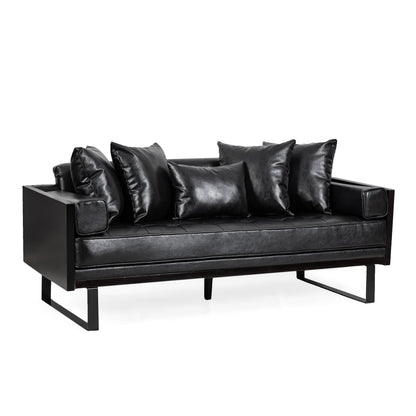 Manbow Contemporary Faux Leather Upholstered Oversized Loveseat with Accent Pillows